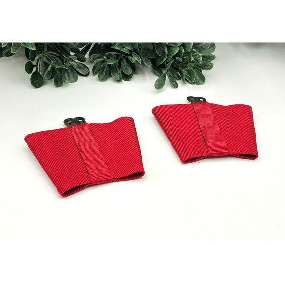 Red Grosgrain Ribbon Shoe Clips With Metal Clips - Picture 2 of 3